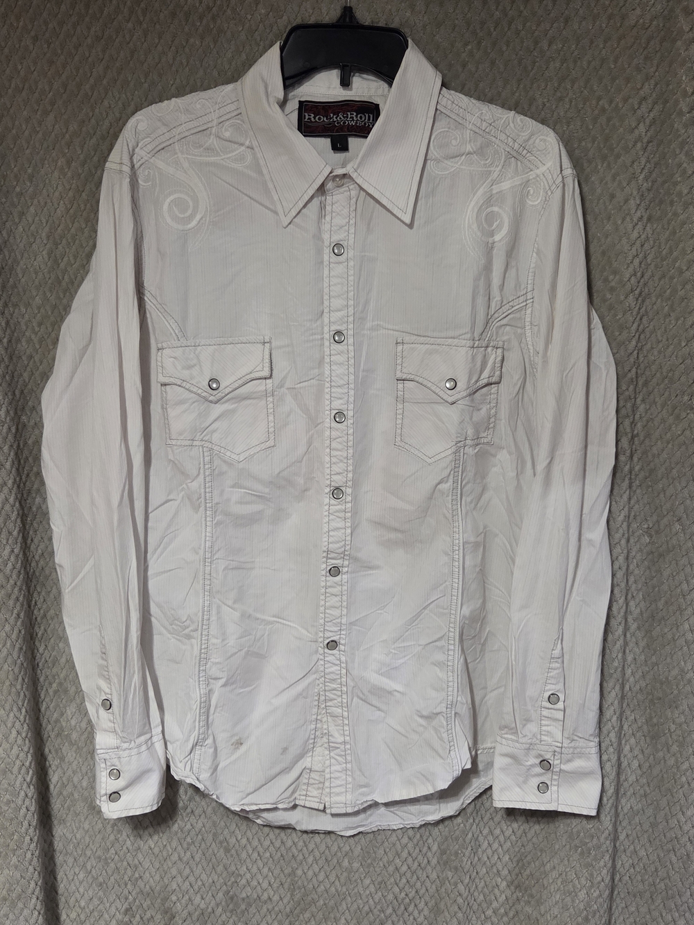 Rock & Roll Cowboy White Embroidered Western Shirt